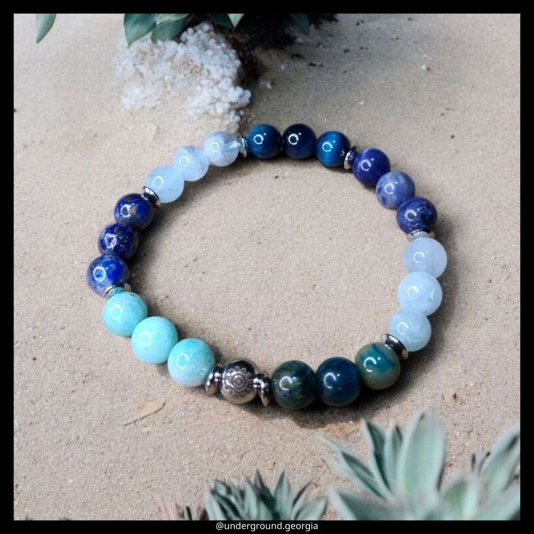 Natural Gemstone Bracelet with Amazonite lapis white quartz tiger's eye