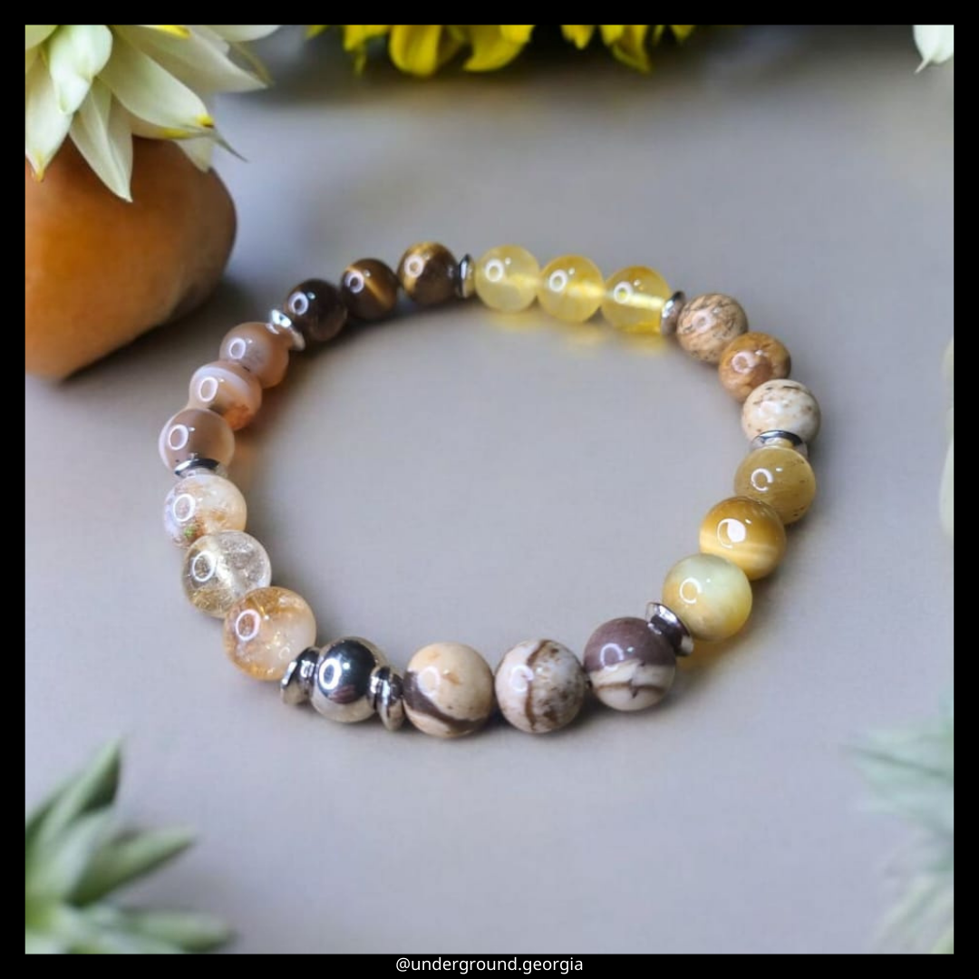 Natural Gemstone Bracelet With Citrine Agate Jasper Tiger's eye