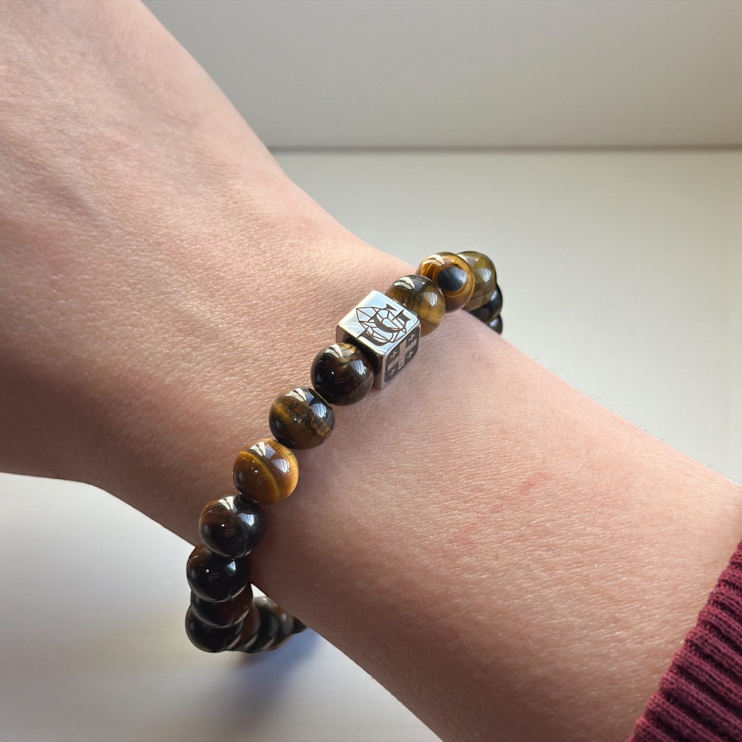 Natural Jasper Bracelet with Georgian Flag | Heritage Edition