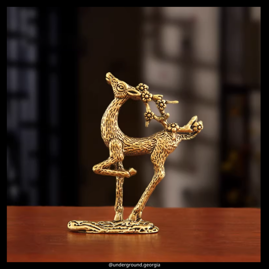 Brass Statue | Deer with Sakura