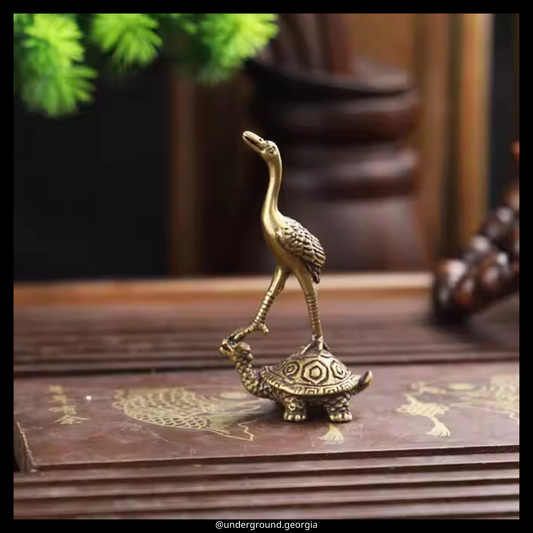Brass Statue | Crane on a Turtle