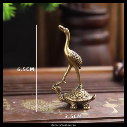 Brass Statue | Crane on a Turtle