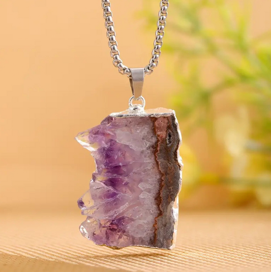 Raw Amethyst pendant Silver Plated