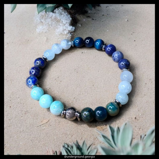 Natural Gemstone Bracelet with Amazonite lapis white quartz tiger's eye