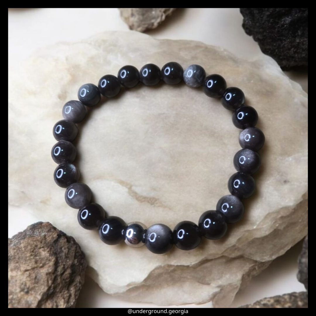 Natural Gemstone Bracelet Sheen Black Obsidian