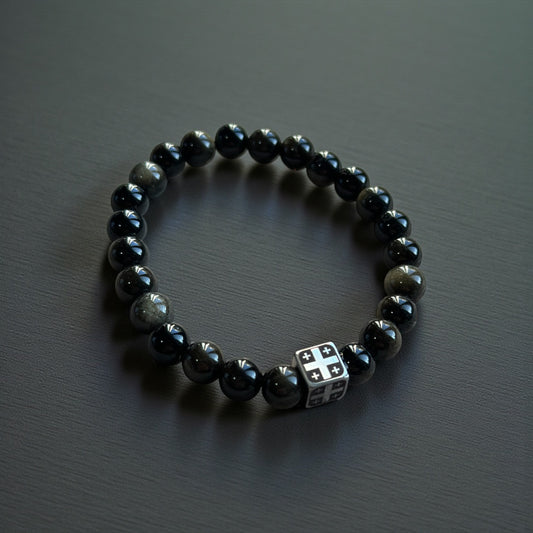 Black Obsidian Bracelet with Georgian Flag | Heritage Edition