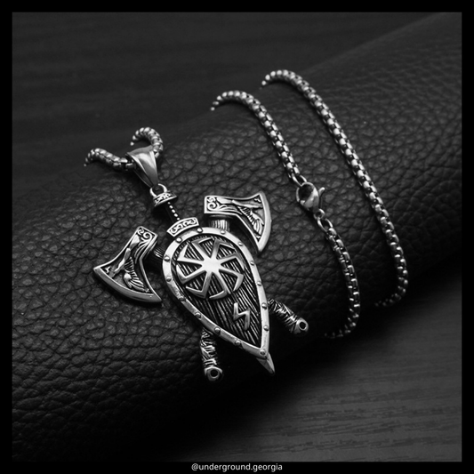 Surgical Stainless Steel 316L Pendant Black Sun Kolovrat Protection