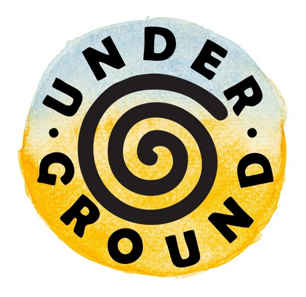 Circular logo with a black spiral design and 'UNDER GROUND' text on a gradient background